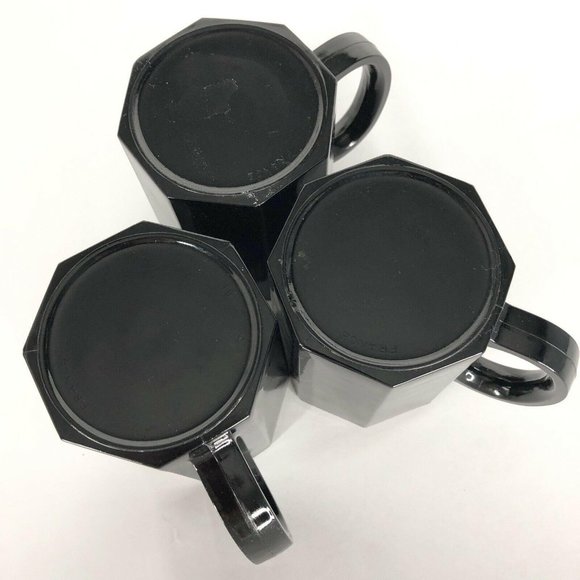 3 Arcoroc Black Shanghai Mugs Gold Trim Octime Octagon Made France Coffee Cups - Picture 6 of 6